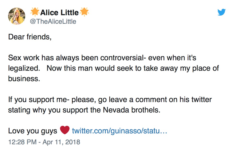 Top-earning brothel worker Alice Little promised that sex workers would “fight tooth and nail” against the referenda.