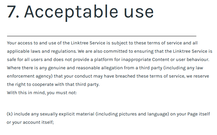 Linktree TOS
